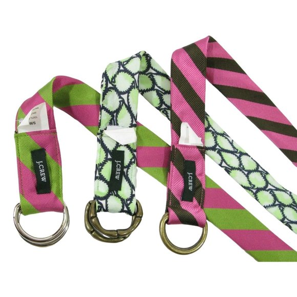J CREW Size S/M 100% Silk & Cotton Belts Leaf Green Pink Stripes Lot of 3 - Picture 3 of 3